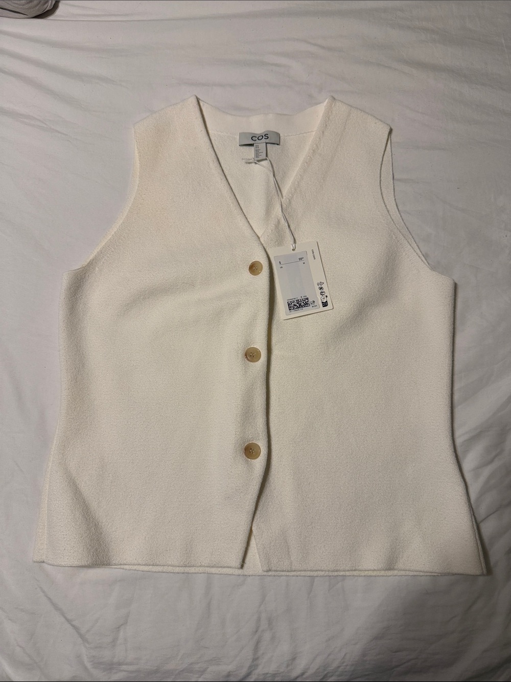 COS Cream V-Neck Button Front Sleeveless Sweater Vest, Stretchy NWT